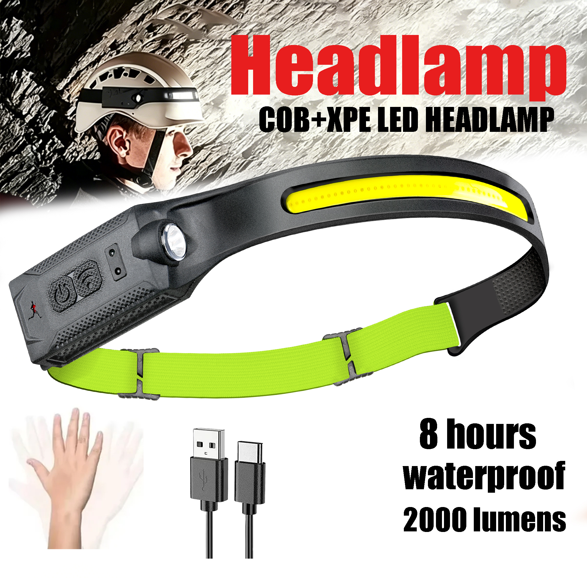 Running Headlamp Led - COB Portable Sensor Headlamp Rechargeable 5-modes